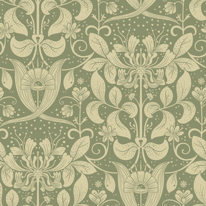 Berit Green Floral Crest Wallpaper