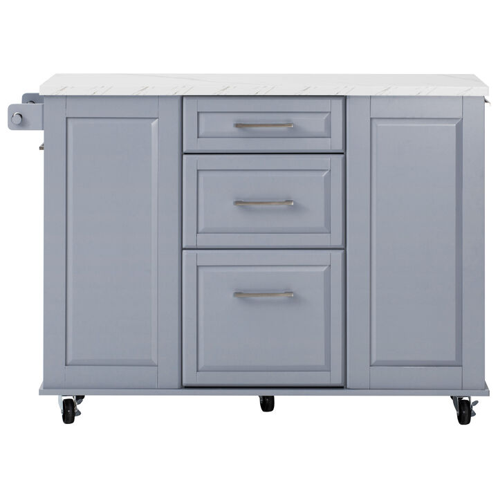Merax Mobile Kitchen Island with Trash Cabinet & Drop Leaf &ndash; 2-Tier Pull-Out Organizer