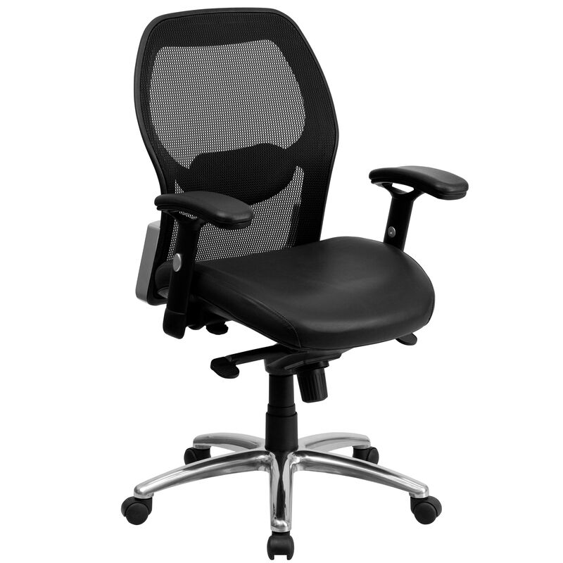 Albert Mid-Back Black Super Mesh Executive Swivel Office Chair with LeatherSoft Seat, Knee Tilt Control and Adjustable Lumbar & Arms image number 0