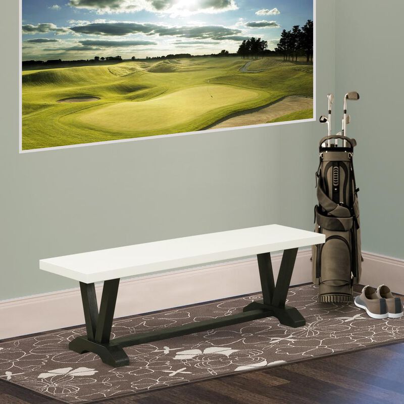 East West Furniture V-Style Modern Dining Table Bench with Solid Wood Seat, 60x15x18 Inch, VB626