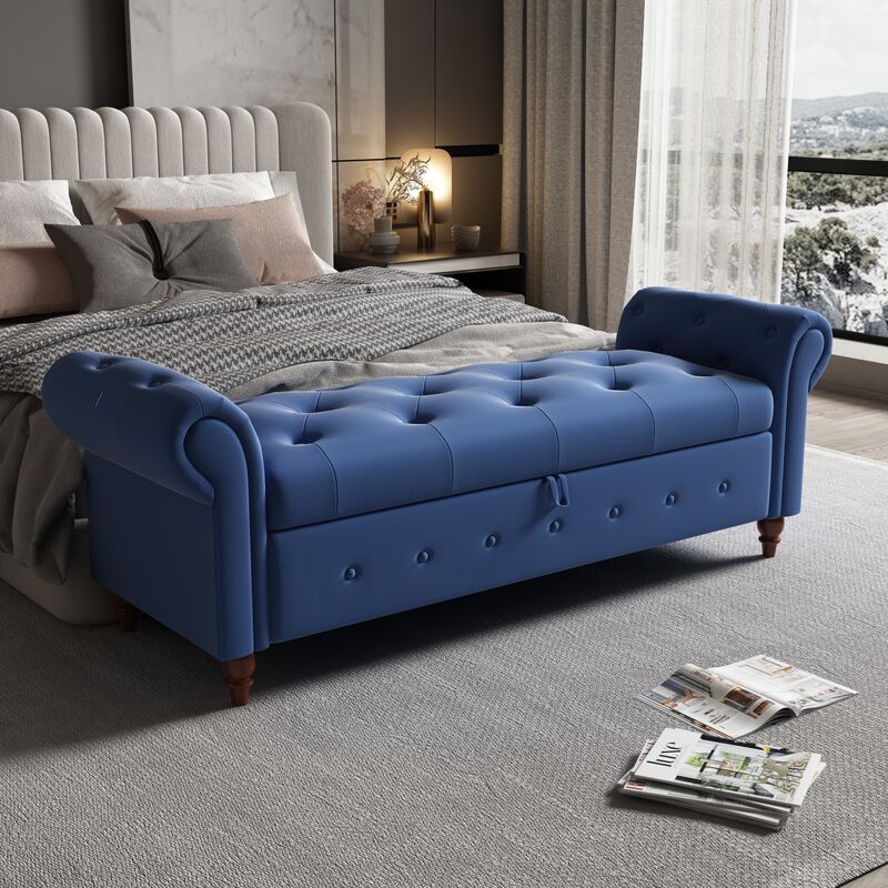 Streamdale Bed Bench Navy Blue Fabric image number 1