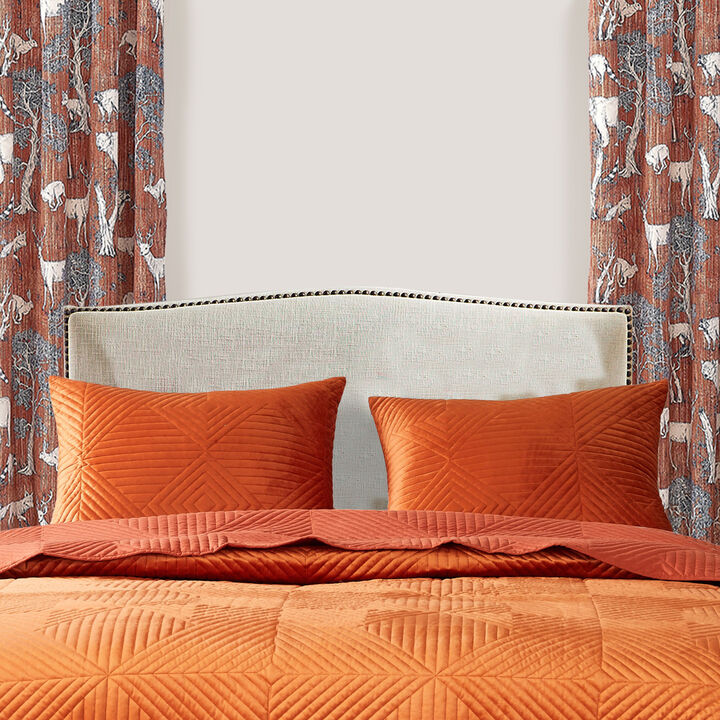 Rio 36 Inch King Pillow Sham, Quilted Diamond Design, Orange Dutch Velvet - Benzara