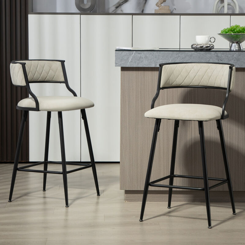 Set of 2 Counter Stools with PU Seat, Sturdy Black Base, and Footrest for Home, Kitchen, or Bar Area