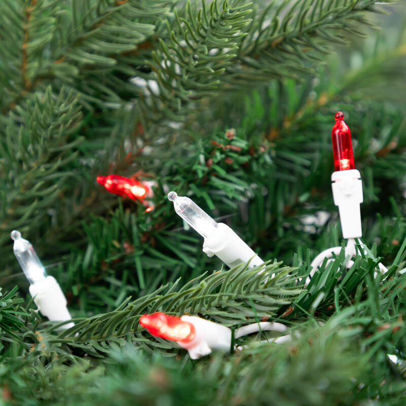 Set of 50 Red & Pure White LED Mini Christmas Lights 4" Spacing - White Wire image number 1