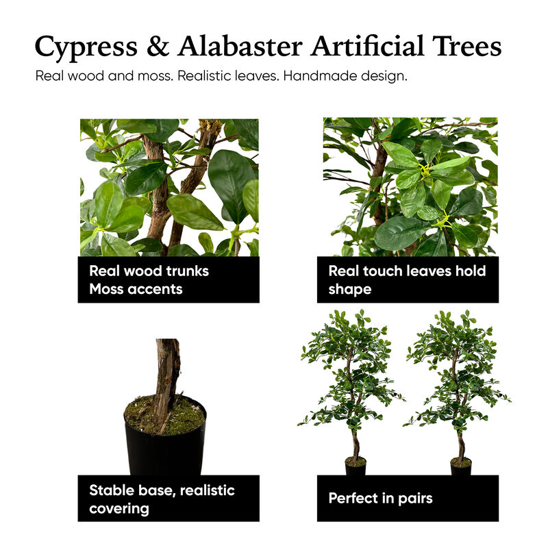 Handmade 4' Artificial 3-Tier Black Olive Tree In Home Basics Plastic Pot Made with Real Wood and Moss Accents