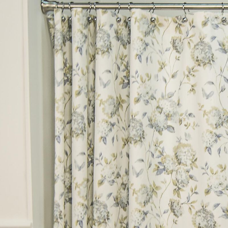 Ellis Curtain Abigail Classic Floral Design Button Holes Shower Curtain 72" x 72" Porcelain