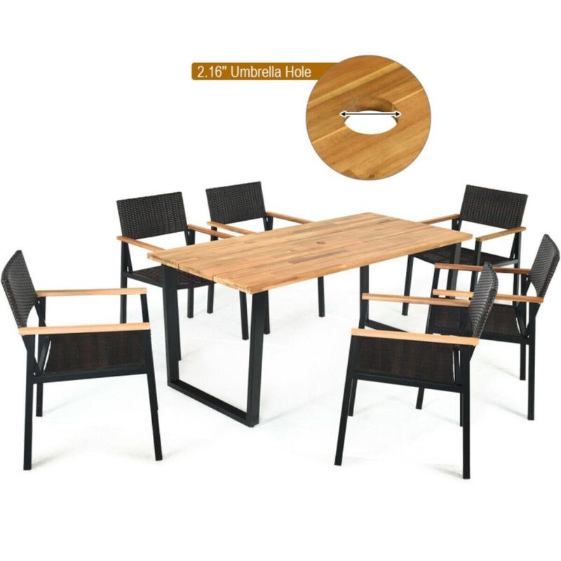 Hivvago Patented 7 Pieces Outdoor Dining Set with Large Acacia Wood Table Top
