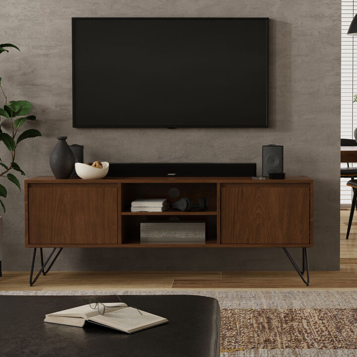 Hunter  60 inch Wide Industrial TV Media Stand in WALNUT WOOD For TVs up to 65 inches