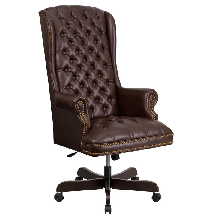 Turner High Back Traditional Fully Tufted LeatherSoft Executive Swivel Ergonomic Office Chair with Arms