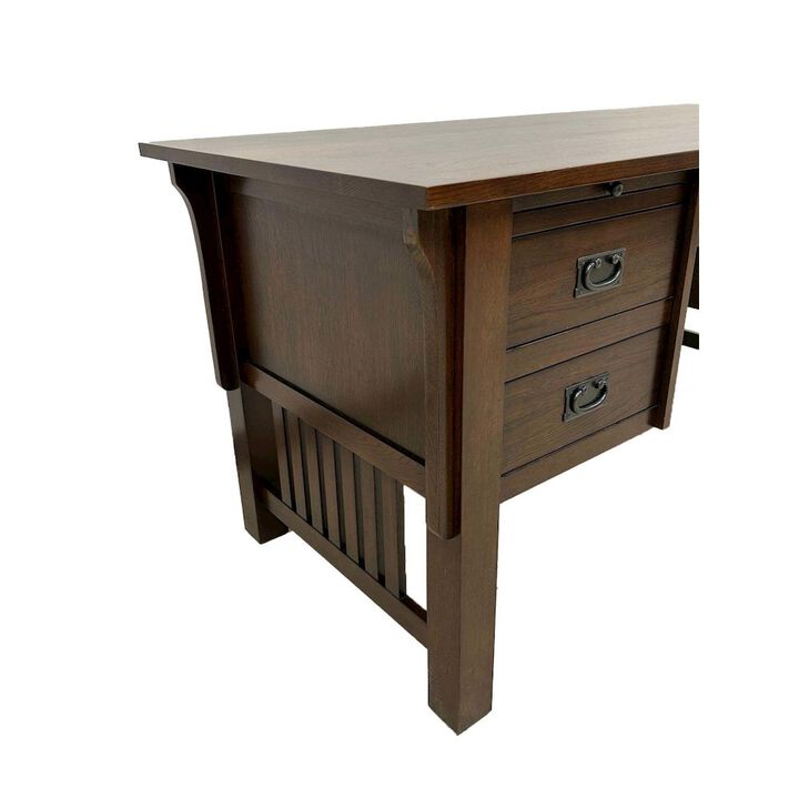 Crafters and Weavers Mission Quarter Sawn Oak 5 Drawer Desk - Walnut