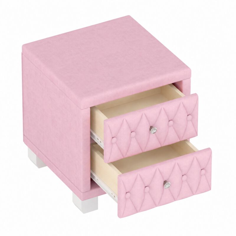 Worsal Button‑Tufted Velvet 2‑Drawer Nightstand image number 4