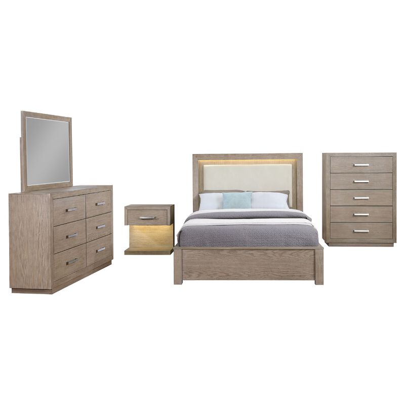 Keno 5pc Queen Bedroom Set, Underbed Storage, LED, Beige Upholstered image number 0