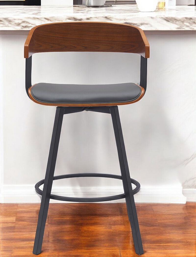 HomeRoots Faux Leather and Metal Counter Stool with Full Back and Armrests image number 1