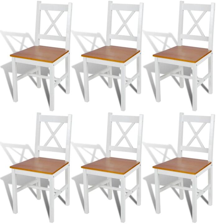 Dining Chair Set of 6 White and natural wood Pine wood Standard