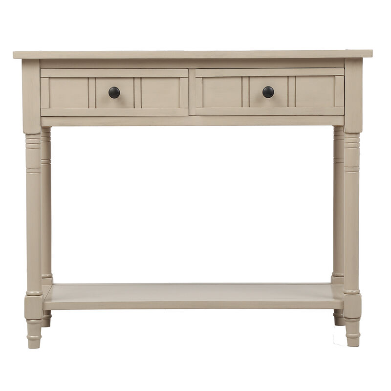 Whisen Rustic Console Table Traditional Design with Two Drawers and Bottom Shelf - Ivory White