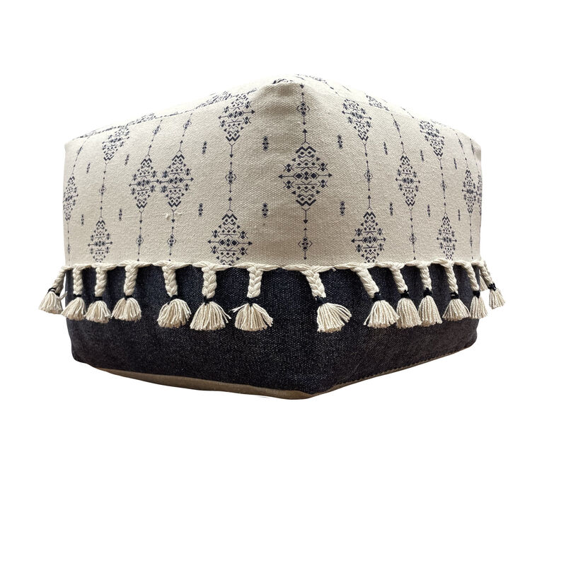 Cotton Medallion Pouf Ottoman for Living Room, Bedroom, or Lounge Seating