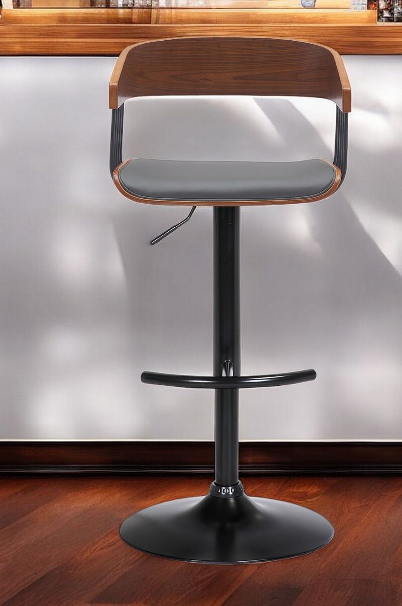 HomeRoots Faux Leather and Metal Adjustable Bar Stool with Full Back image number 1
