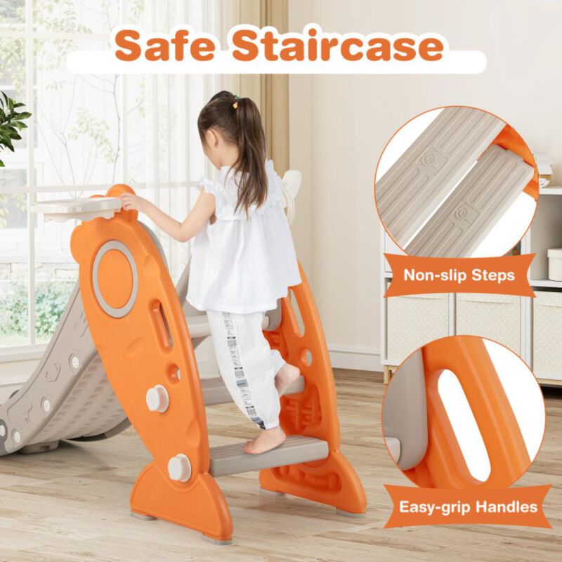 Hivvago 4 in 1 Indoor Slide for Kids Age 3+ Years with Basketball Hoop and Rings