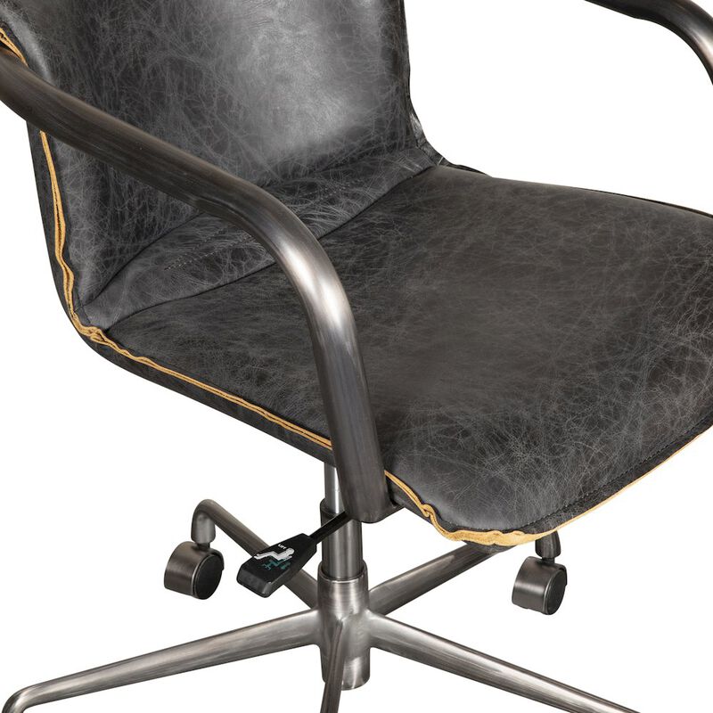 World Interiors Chiavari Swivel Office Chair in Antique Ebony Leather and Antique Zinc image number 5