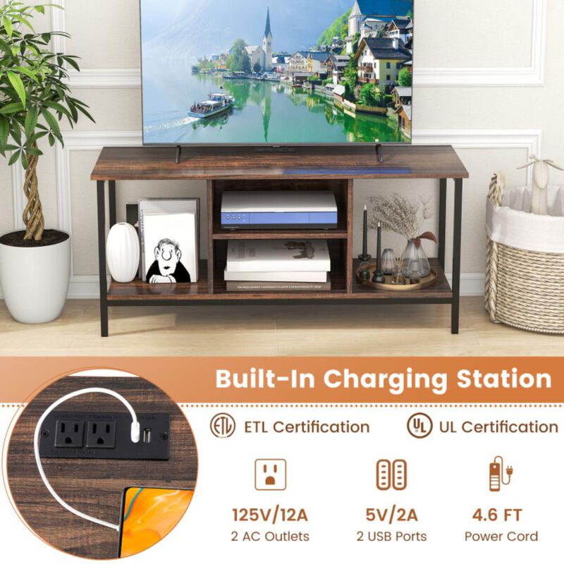 Hivvago TV Stand Entertainment Center with Open Storage Shelves and Power Outlets to 50 Inches-Rustic Brown