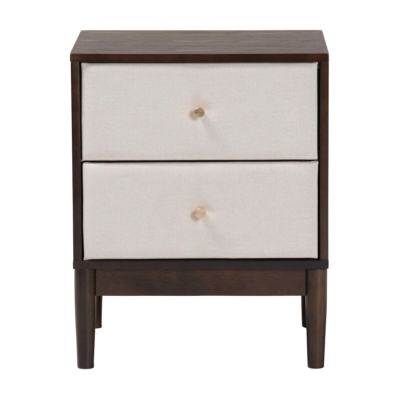 Baxton Studio Nikolai Mid Century Beige Fabric and Wenge Brown Wood 2 Drawer Nightstand