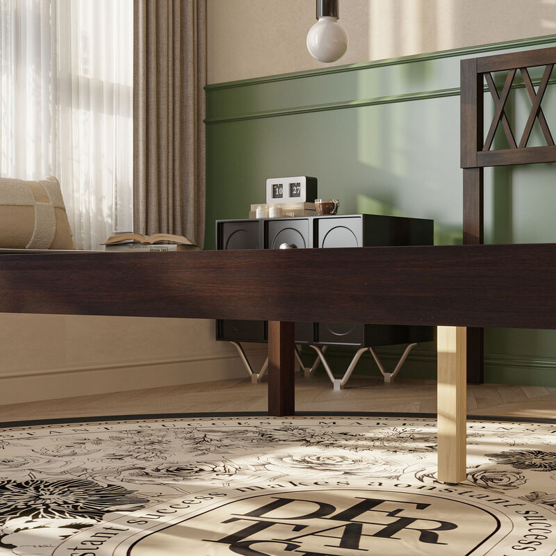 FUFU&GAGA  Returnlov Cherry Solid Wood Bed Frame with Acacia Legs and Plywood Slats, Vintage Style Platform Bed without Box Spring, Classic Wood Headboard (83.8 in. L x 63.2 in. W x 41.1 in. H), Cherry image number 7