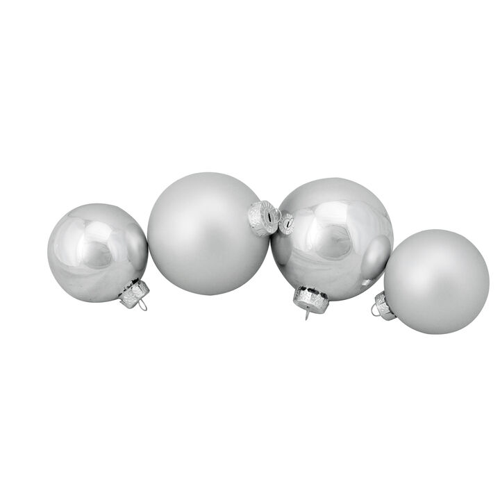 72ct Silver Shiny and Matte Christmas Glass Ball Ornaments 4" (100mm)