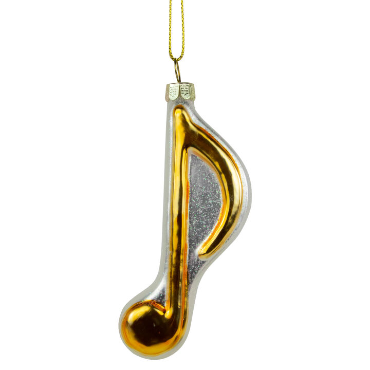 3.75" Metallic Gold Glittered Sixteenth Music Note Glass Christmas Ornament