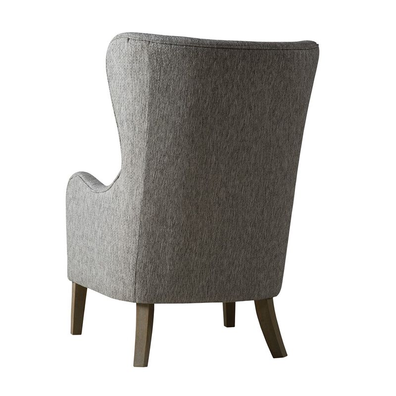 Gracie Mills Zachery Transitional Swoop Wing Chair with Round Arm and Piped Edges