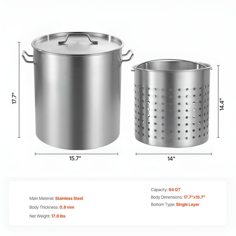 Stainless Steel Stock Pot with Basket and Lid, Heavy Duty Commercial Cooking Pot image number 2