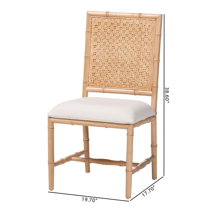bali & pari Sandy Dining Chair - Crafted Wood and Natural Rattan Side Chair with Bamboo Motif and Upholstered Seat image number 8