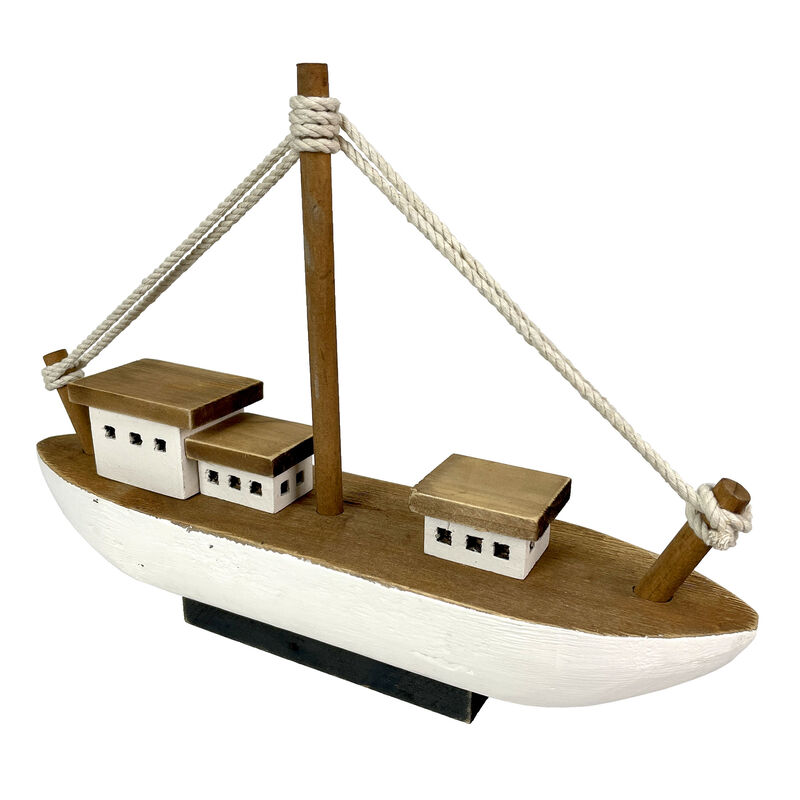 13.5in Wood Fishing Boat Statue Nautical Decor Handcrafted Ship Modell image number 1