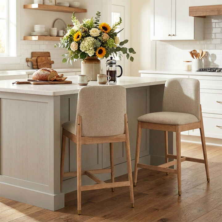 Christopher Knight Home Alexandra Farmhouse Rubberwood Upholstered Counter Stools with Curved Backrest (Set of 2)