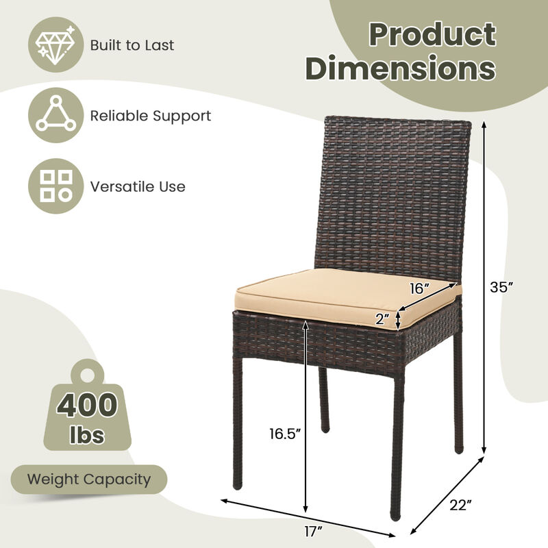 Outdoor Rattan Wicker Dining Chairs Set of 4 with Cushioned Seats image number 2
