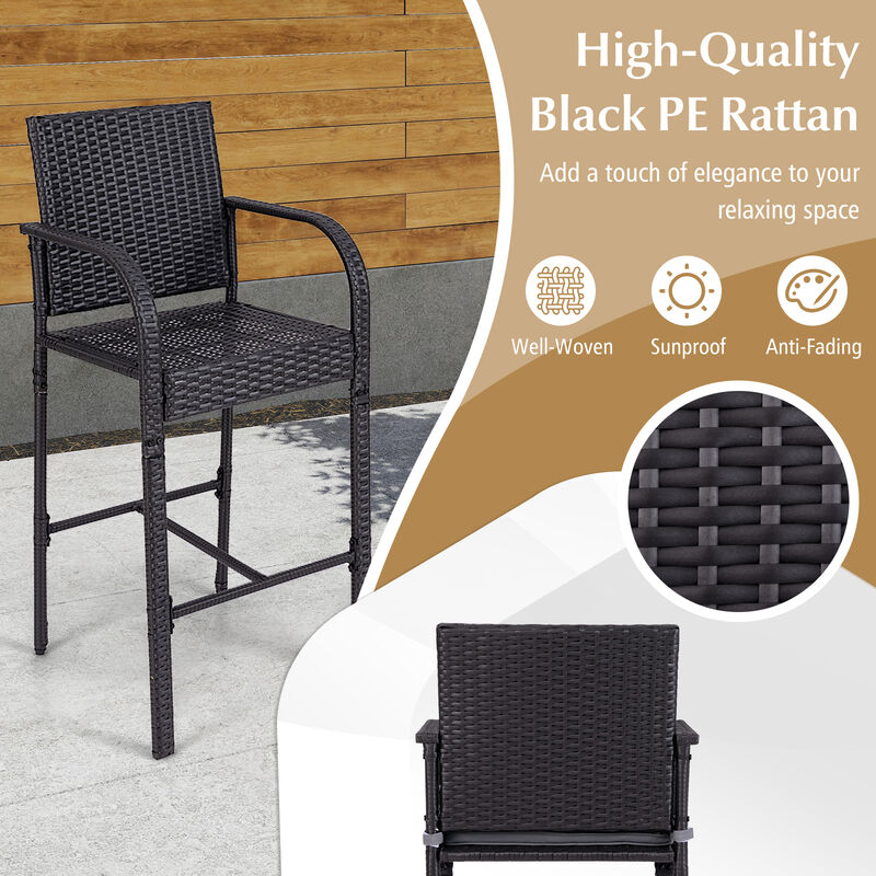 Patio 3-Piece Wicker Rattan Bar Height Table and Chairs Set for Outdoor Use