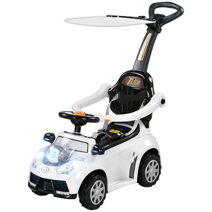 BreeBe 3 in 1 Push Car Sliding Car with Removable Handle, Music, Horn, Canopy, Safety Guardrail