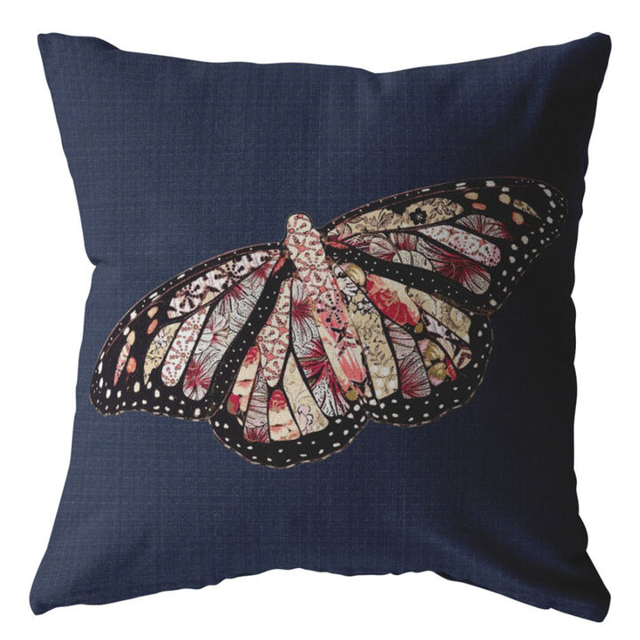 Homezia 18" Denim Blue Butterfly Zippered Suede Throw Pillow