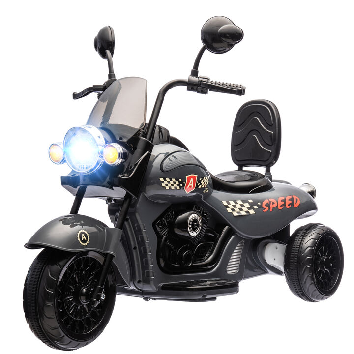 BreeBe 6V 3 Wheel Electric Motorcycle for Kids, Battery Powered Motorbike w/ Headlights, Music, Forward & Reverse