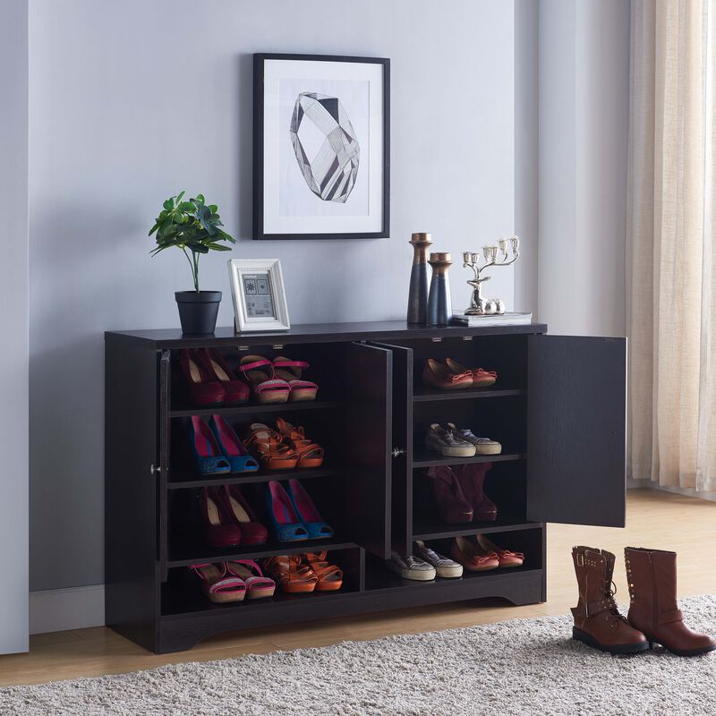 Red Cocoa Shoe Cabinet with 2 Cabinets Organizer with Spacious Top