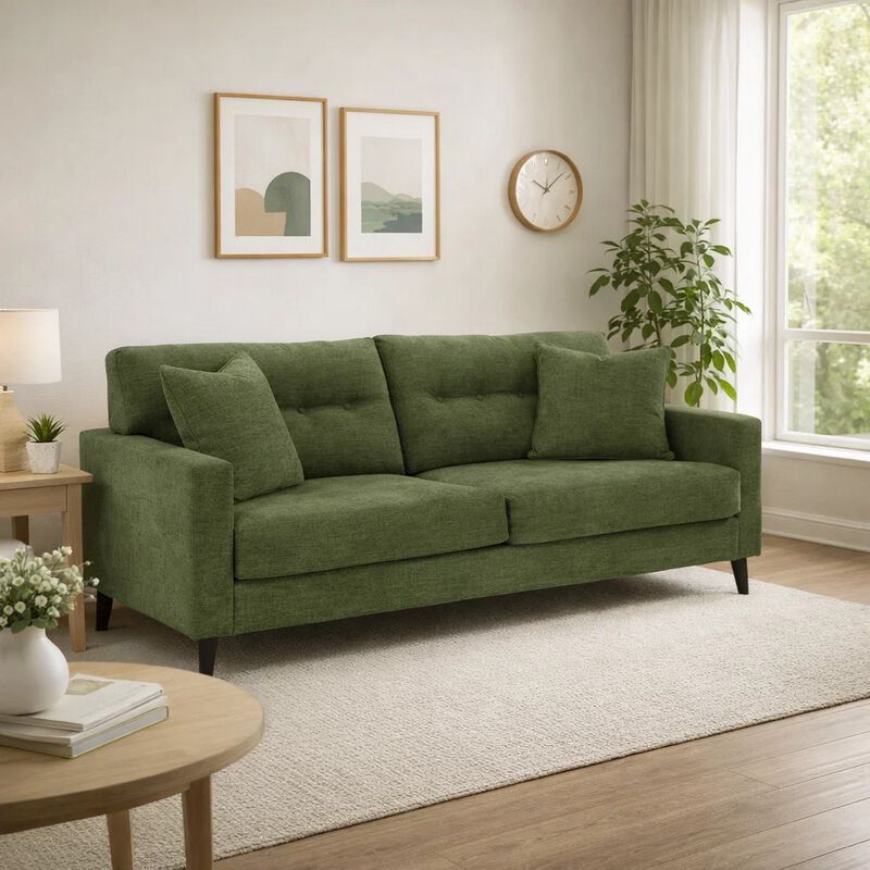 Bixy Sofa, 2 Accent Throw Pillows, 79 Inch Green Tufted Polyester image number 1