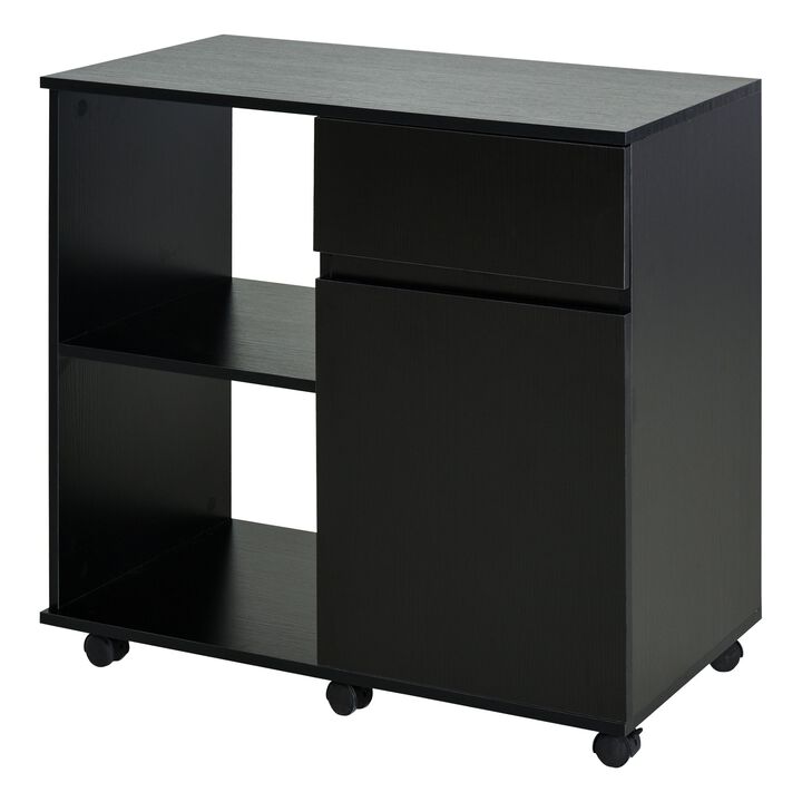 Black Filing Cabinet & Printer Stand with Open Shelves is a versatile unit for home or office use, including an easy-access drawer.