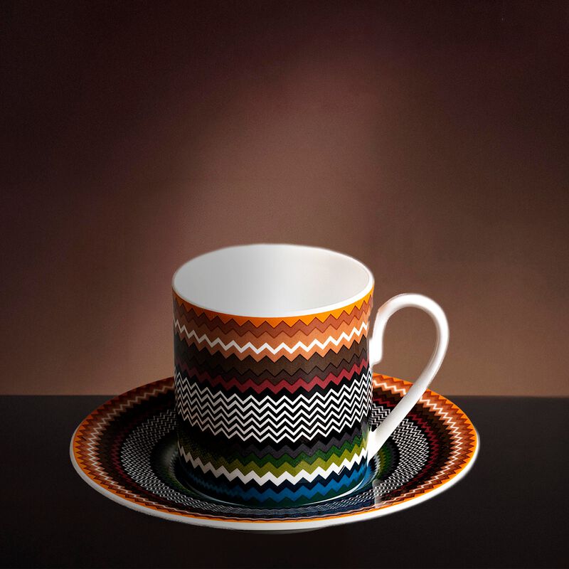 Coffee Cup & Saucer ZIG ZAG FOLIAGE Set of 2, cup diam. 2.36", H 2.4", saucer diam. 4.72" image number 1
