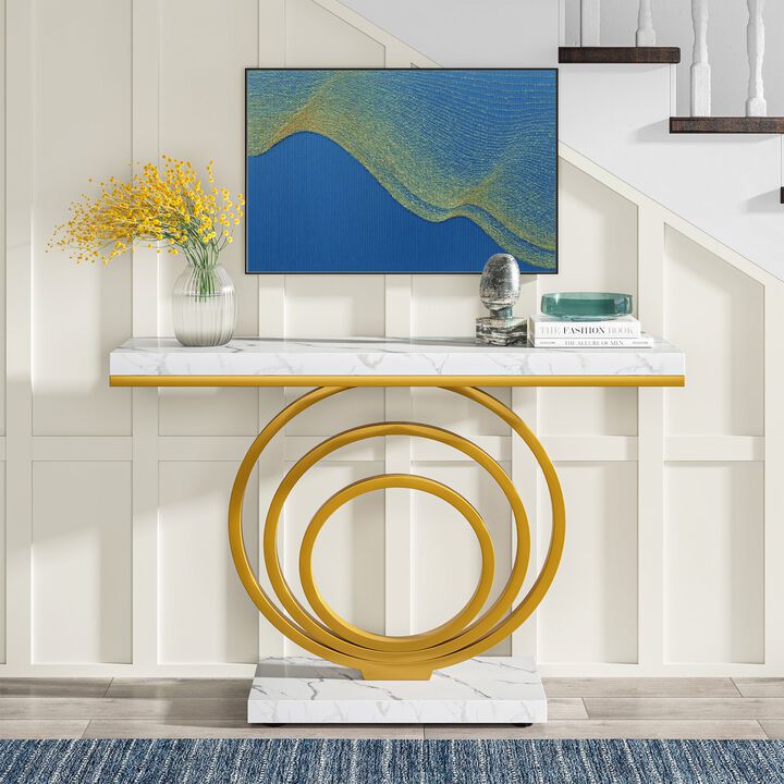 Entryway Sofa Table with Ring Base, Narrow Console Design-White