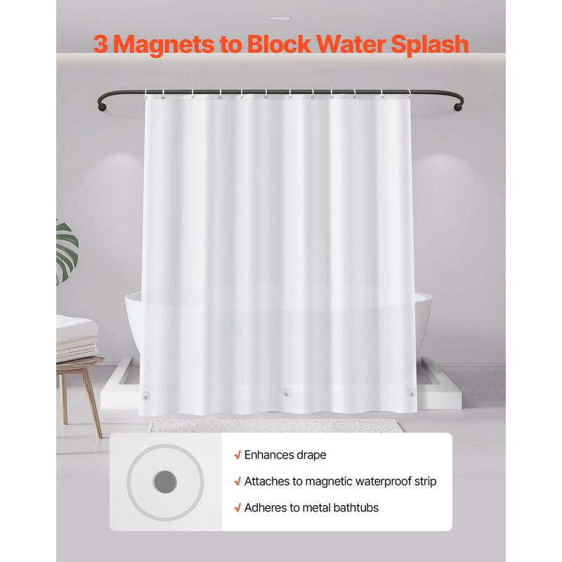 White Set of 2 Heavy Duty PEVA Shower Liner 72 Inch with 3 Magnets image number 5