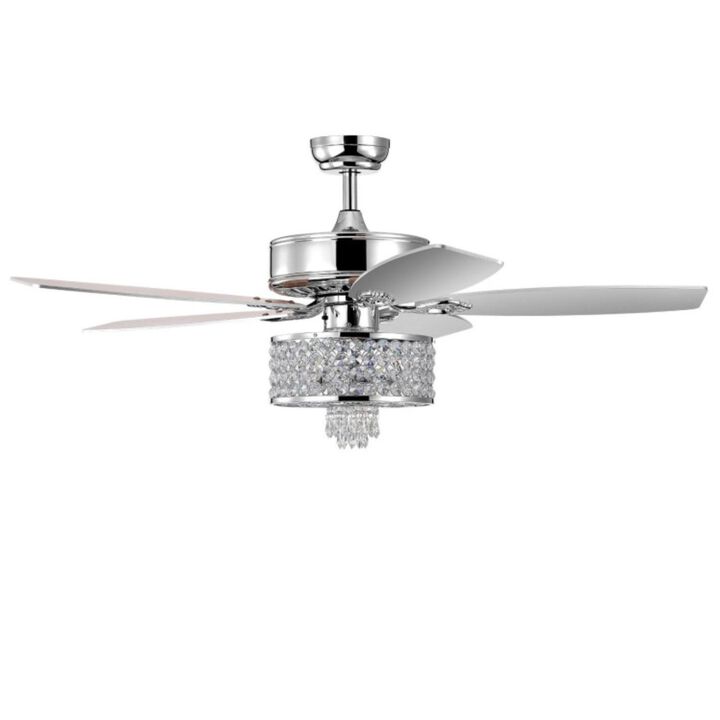 Hivvago 50 Inch Electric Crystal Ceiling Fan with Light Adjustable Speed Remote Control-Silver