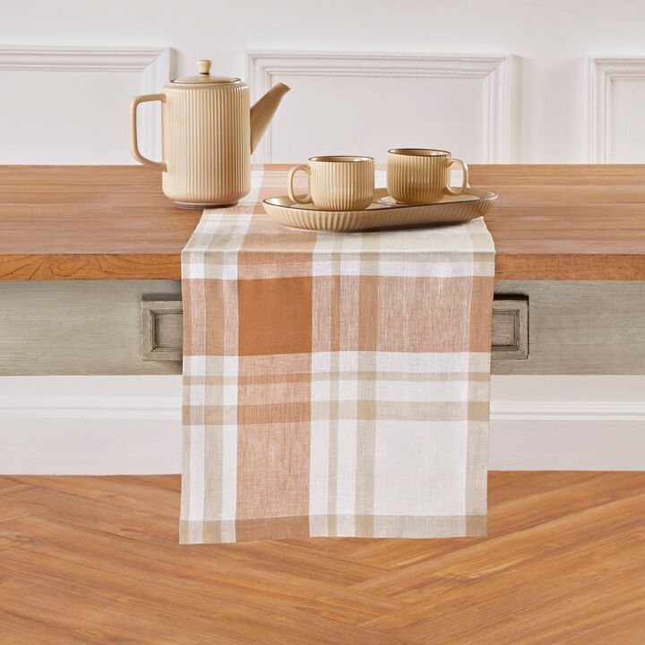 Solino Home 100% Pure Linen Table Runner - Fall Harvest Plaid