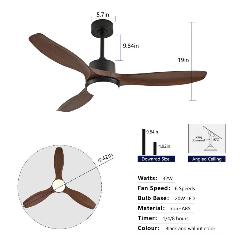 ELEMENT ACE 52 Inch Modern Ceiling Fan with Dimmable LED Light, Reversible Quiet DC Motor, Remote Control, 3 Blades Ideal for Bedroom Living Room Office image number 2