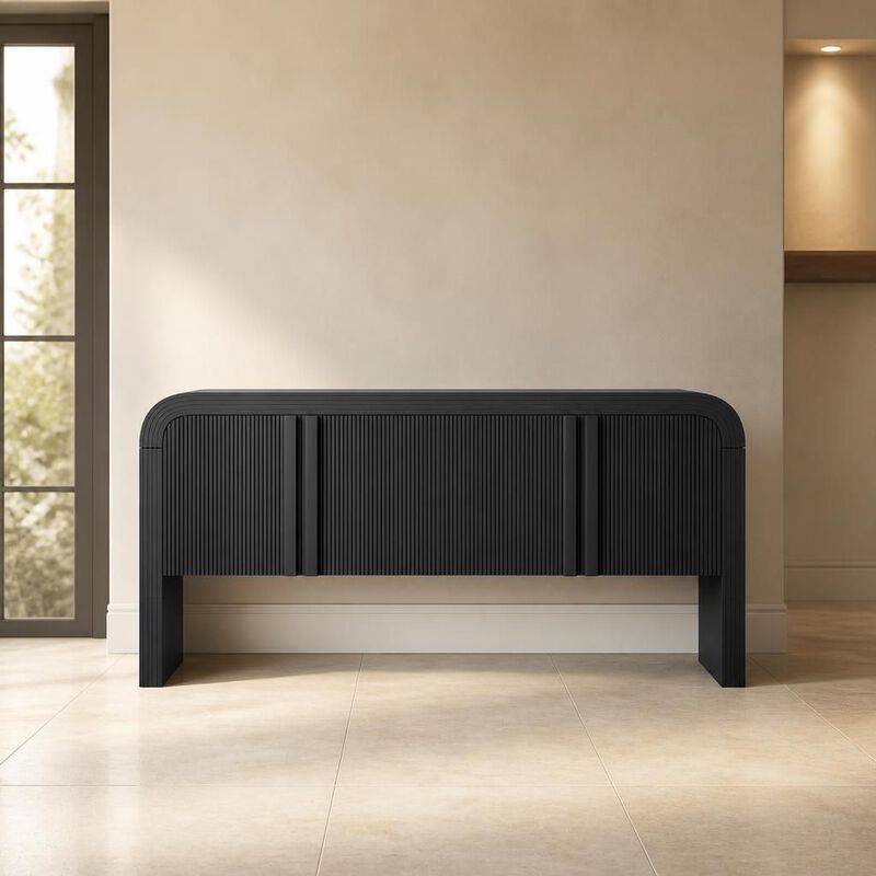 GOODSILO 62.2-Inch Curved Wave Pattern Console Table with 4 Doors and Adjustable Shelf, Narrow Entryway Sofa Table for Living Room, Foyer and Hallway image number 2