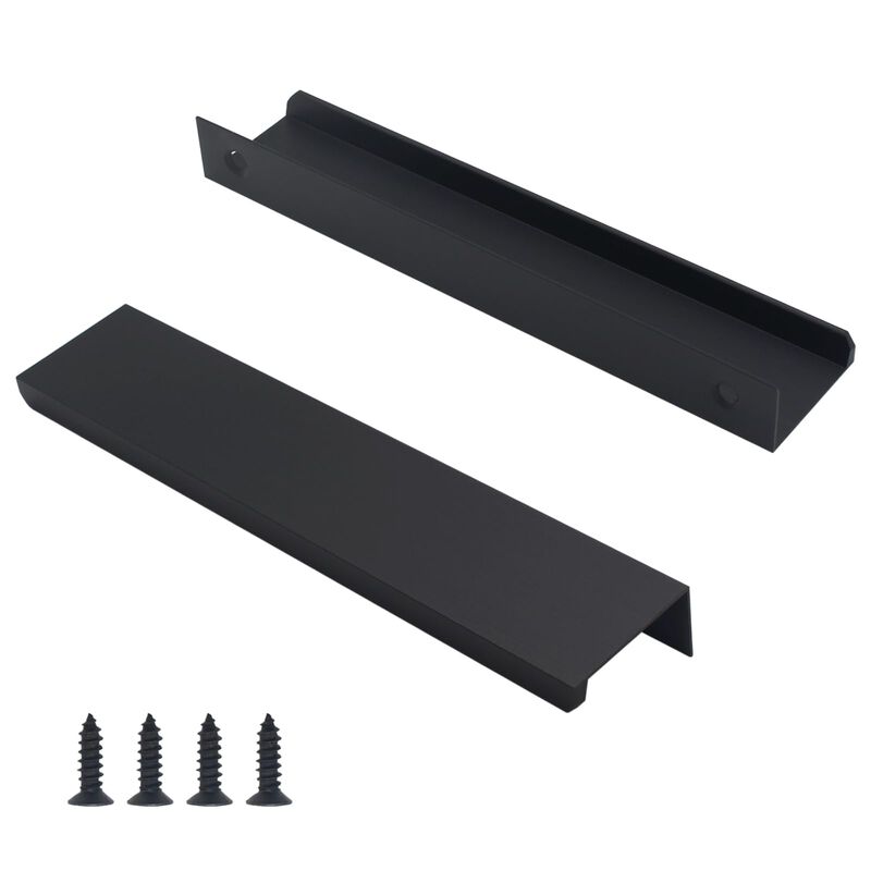 HANIHUA 10 Pack Black Cabinet Handles Modern Finger Edge Pulls for Cabinets 6""/150mm Length, Matte Black Drawer Pulls Kitchen T
