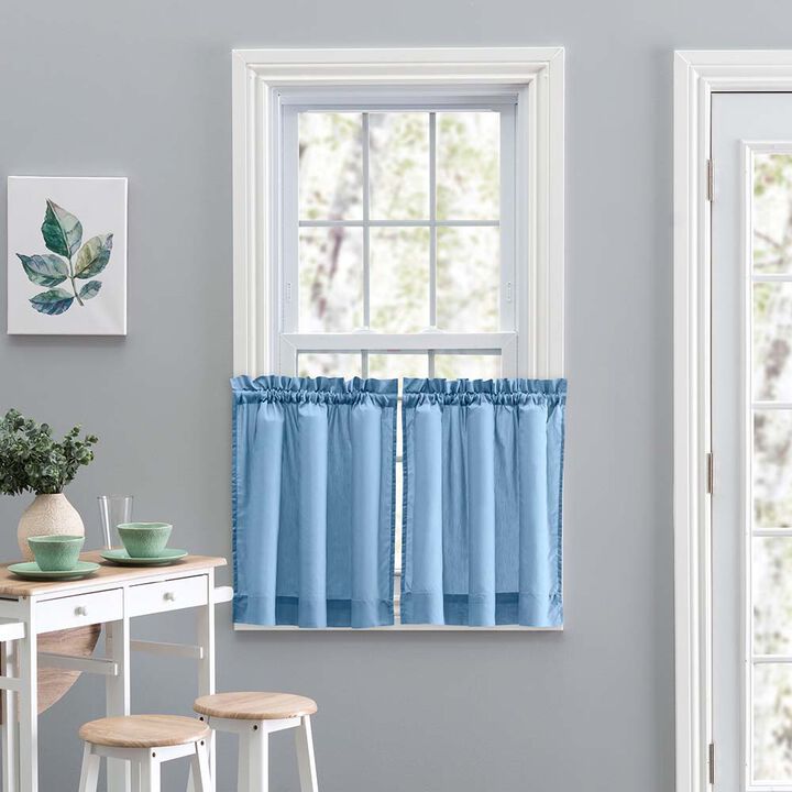 Ellis Stacey 1.5" Rod Pocket High Quality Fabric Solid Color Window Tailored Tier Pair 56"x36" Slate